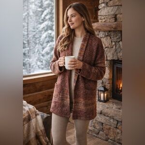 Naturals Reflections Open Front Cardigan Large Rust Marled Knit Cozy Sweater